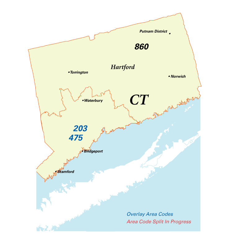 Connecticut area codes map