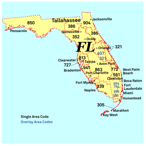Florida area codes map