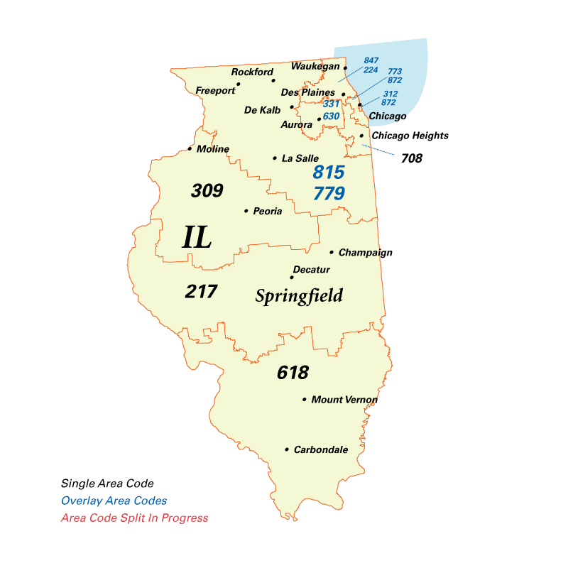 Illinois area codes map