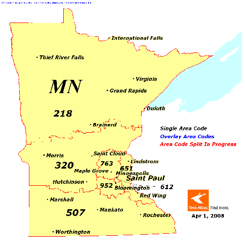Minnesota area codes map