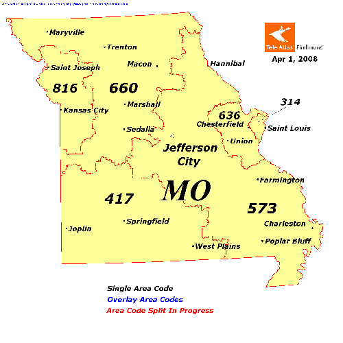 Missouri area codes map