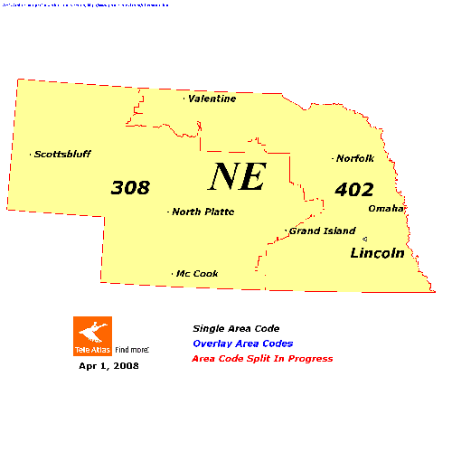 Nebraska area codes map