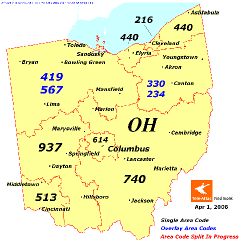 Ohio area codes map