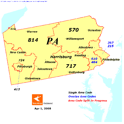 Pennsylvania area codes map