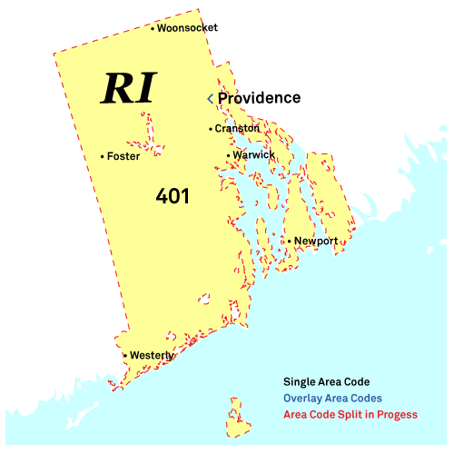 Rhode Island area codes map