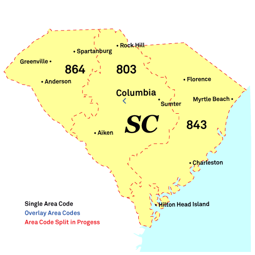 South Carolina area codes map