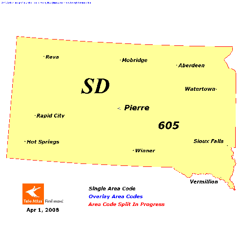 South Dakota area codes map