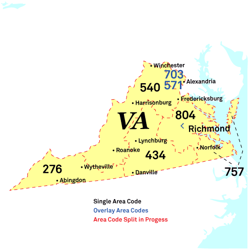 Virginia area codes map
