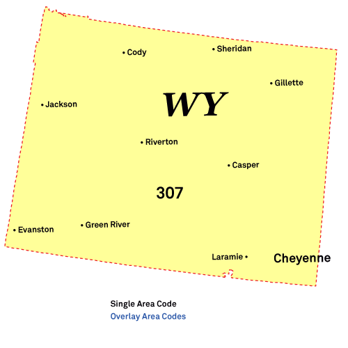 Wyoming area codes map